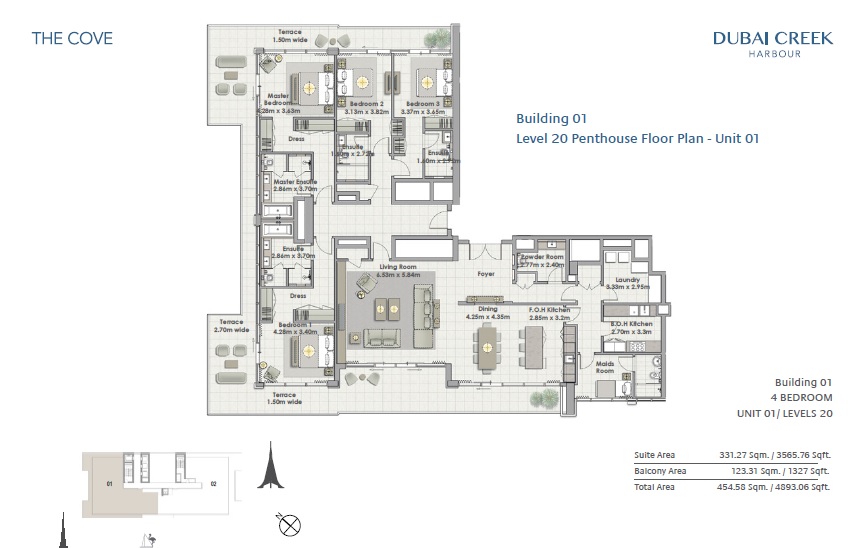 Emaar The Cove 4 Beds Layout