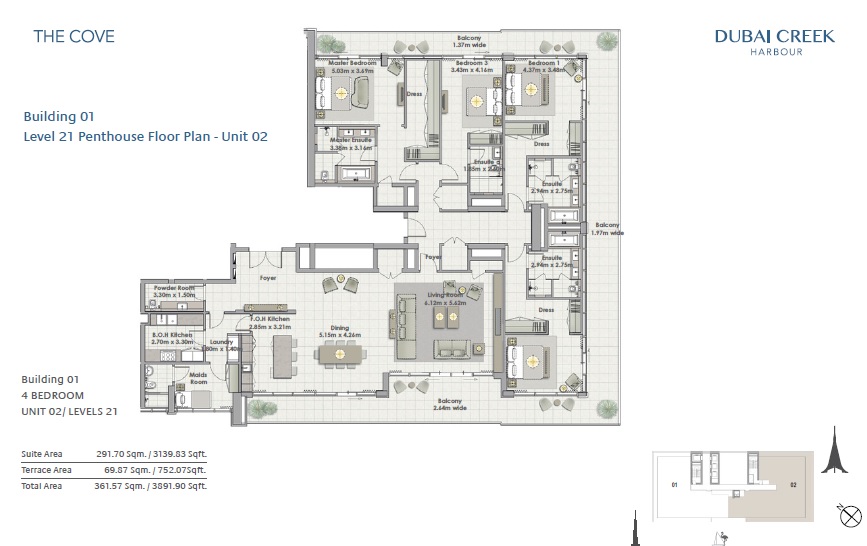 Emaar The Cove 4 Beds Layout