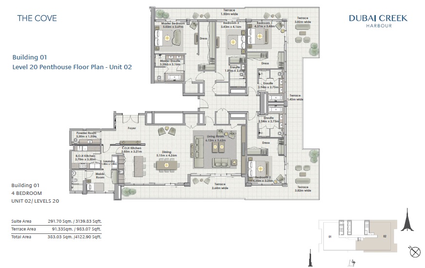 Emaar The Cove 4 Beds Layout