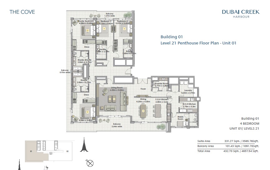 Emaar The Cove 4 Beds Layout