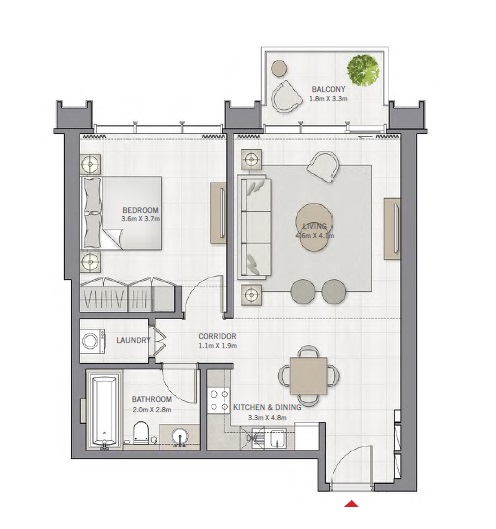 Emaar The Grand 1 Bed Layout