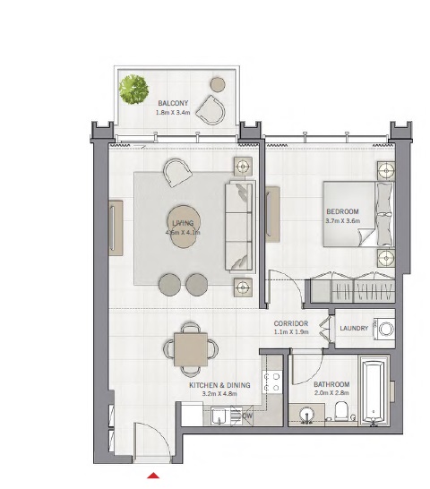 Emaar The Grand 1 Bed Layout