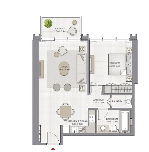 Emaar The Grand 1 Bed Layout