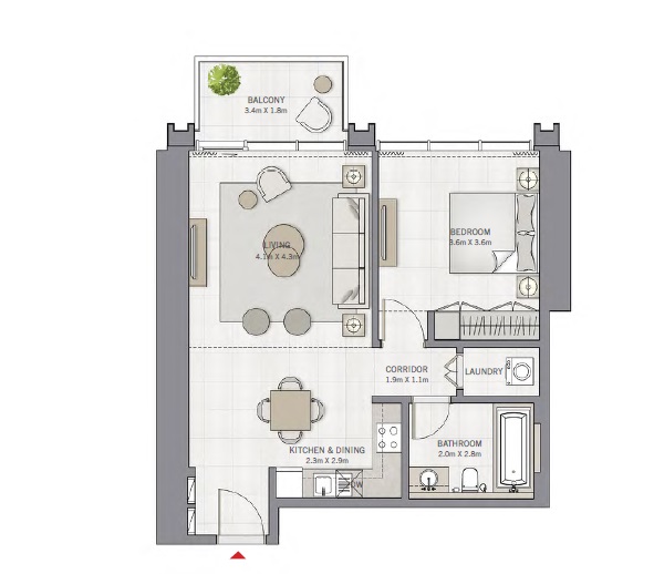 Emaar The Grand 1 Bed Layout