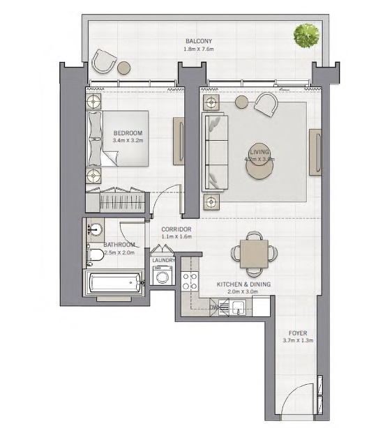 Emaar The Grand 1 Bed Layout