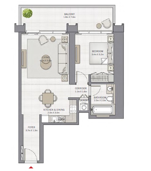 Emaar The Grand 1 Bed Layout