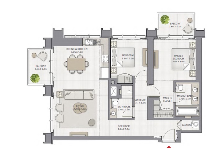 Emaar The Grand 2 Beds Layout