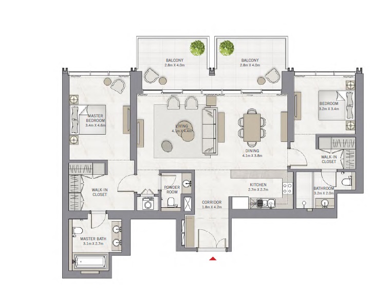 Emaar The Grand 2 Beds Layout