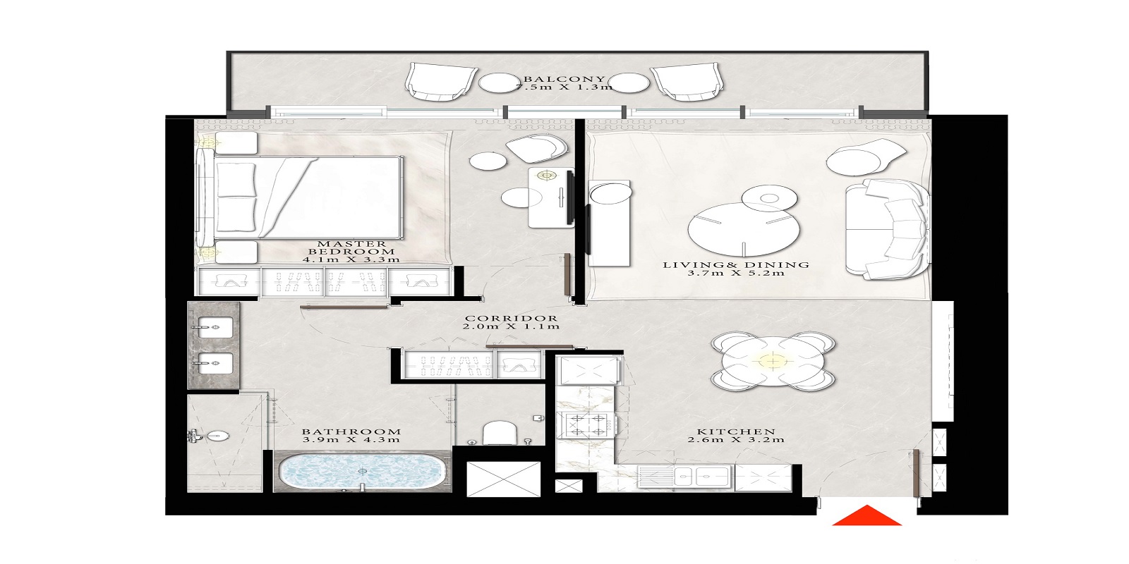Emaar The St Regis Residences 1 Bed Layout