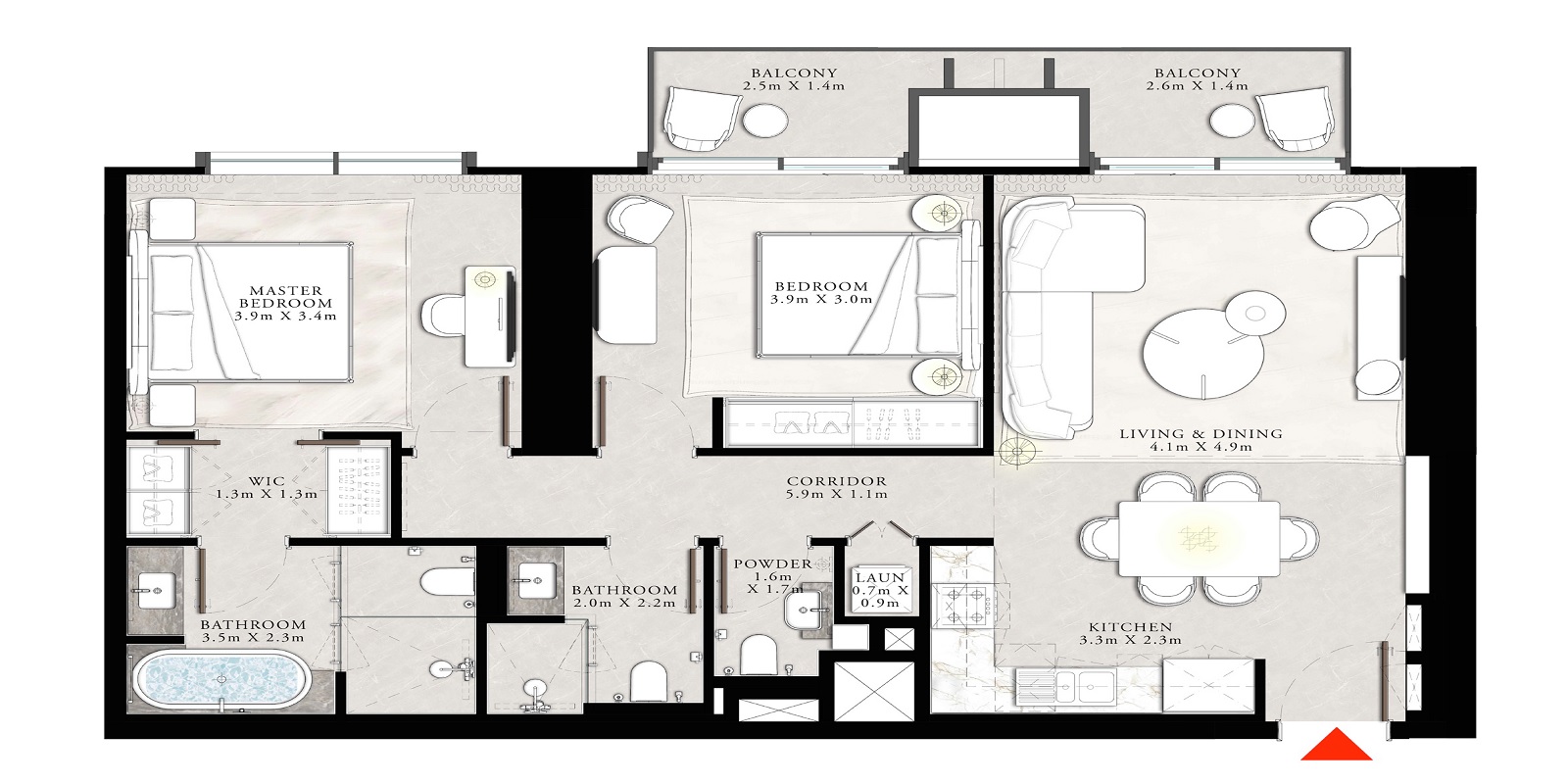 Emaar The St Regis Residences 2 Beds Layout