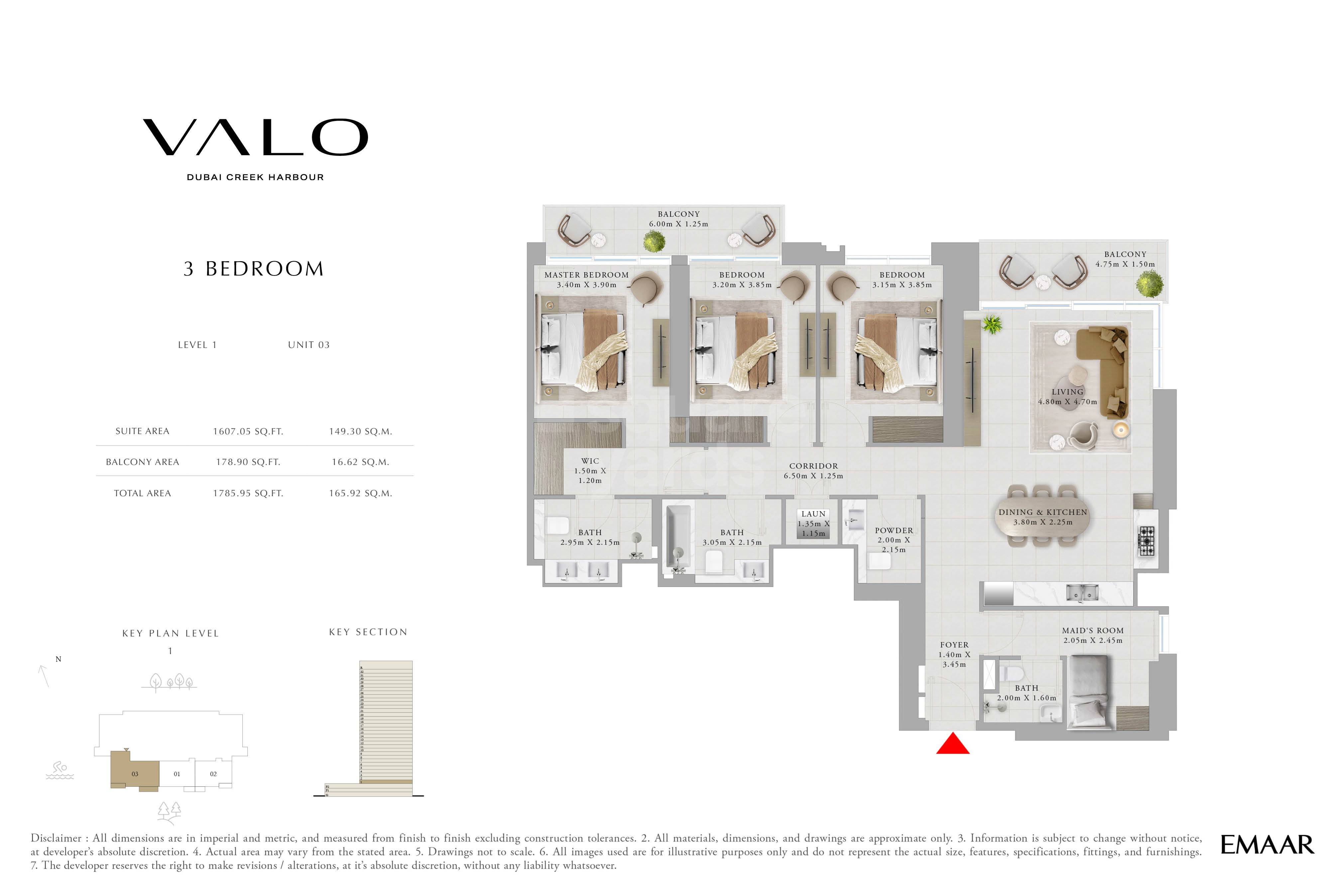 Emaar Valo 3 Beds Layout