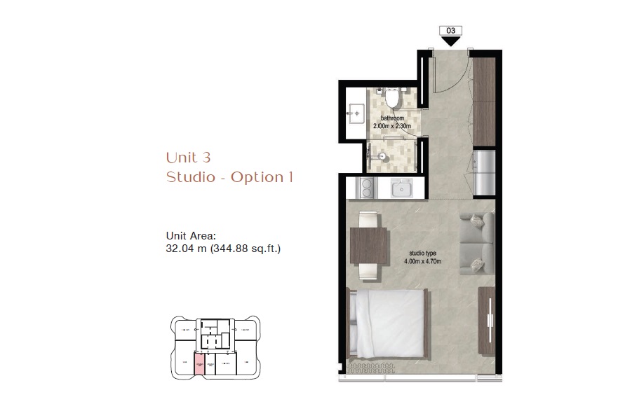 Emirates Azha Millennium Residences Studio Layout