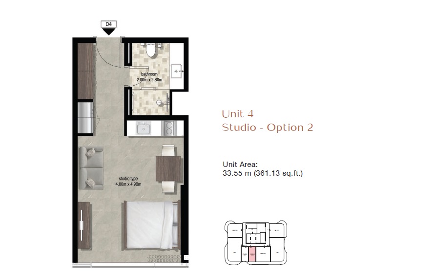 Emirates Azha Millennium Residences Studio Layout