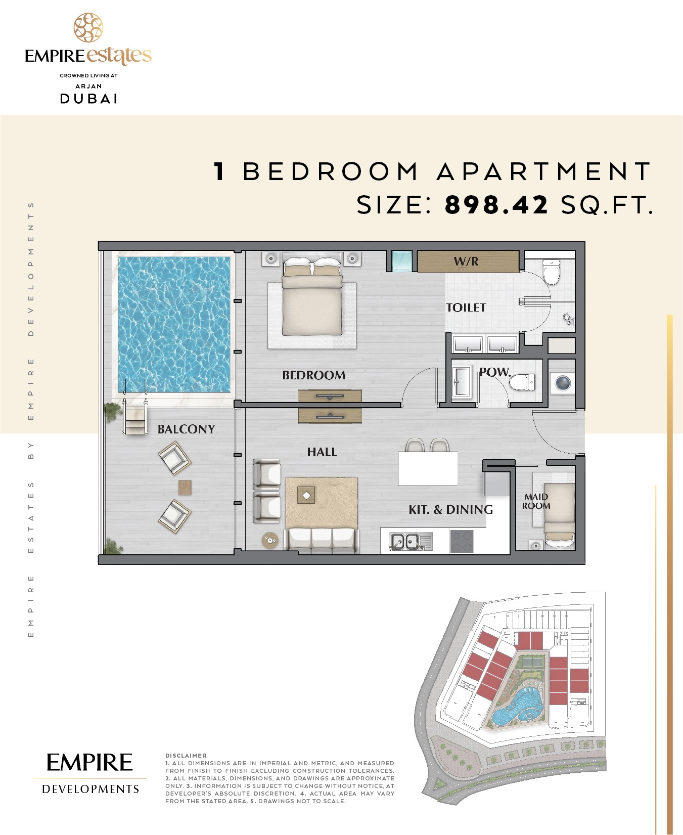 Empire Estates Arjan 1 Bed Layout