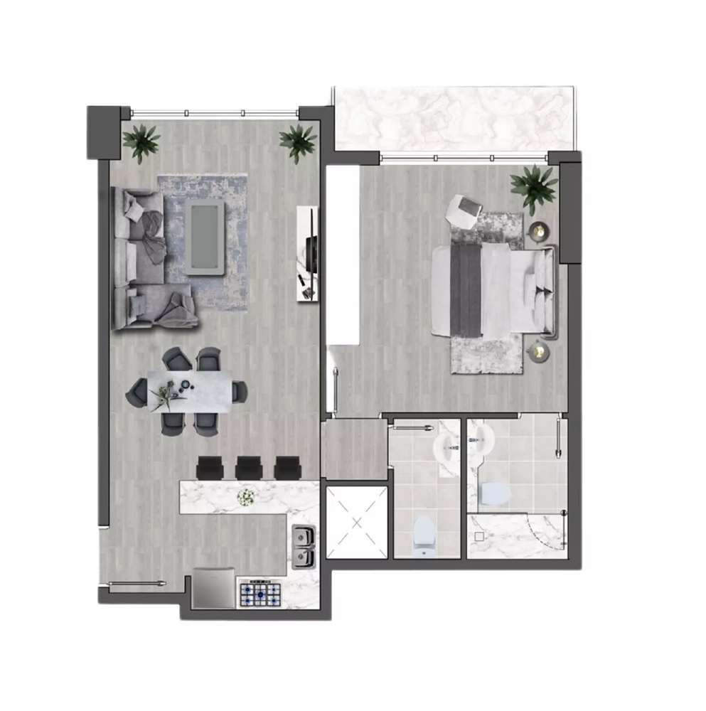 EMS Brand Centro 1 Bed Layout