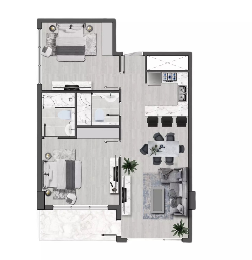 EMS Brand Centro 2 Beds Layout