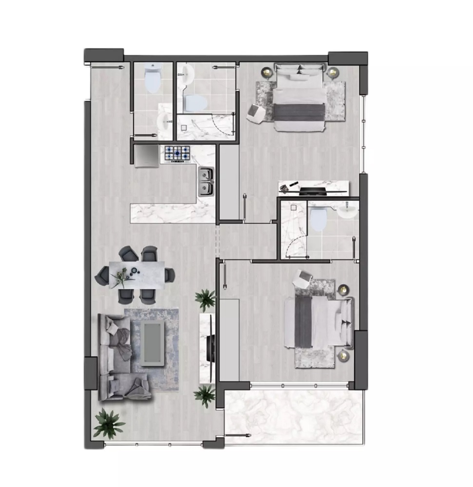 EMS Brand Centro 2 Beds Layout