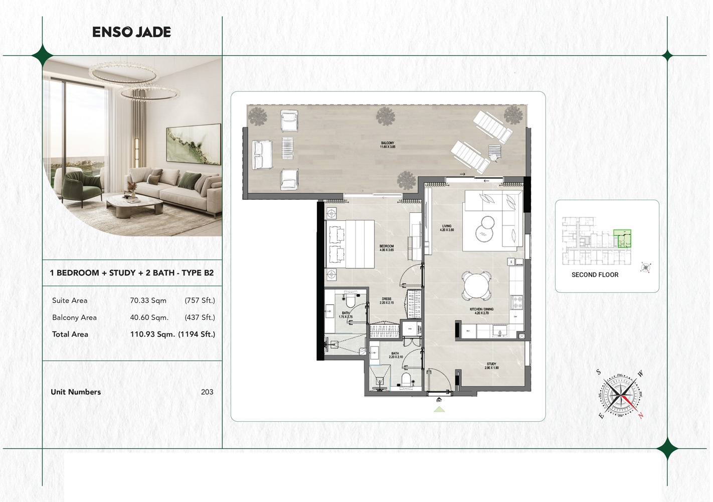 Enso Jade 1 Bed Layout