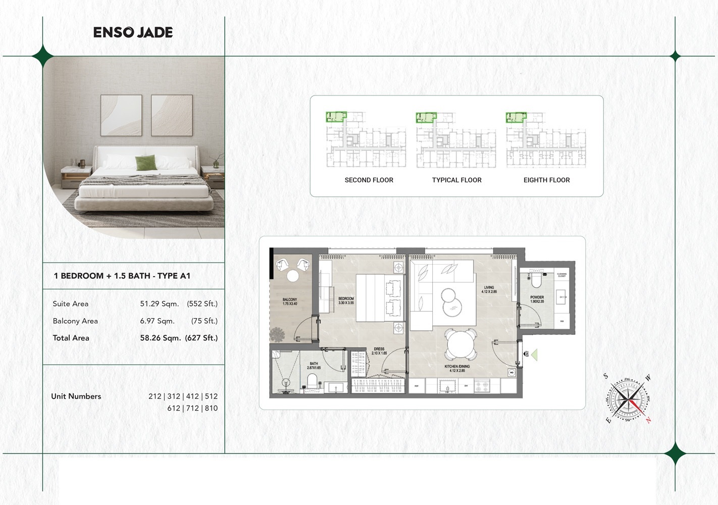 Enso Jade 1 Bed Layout