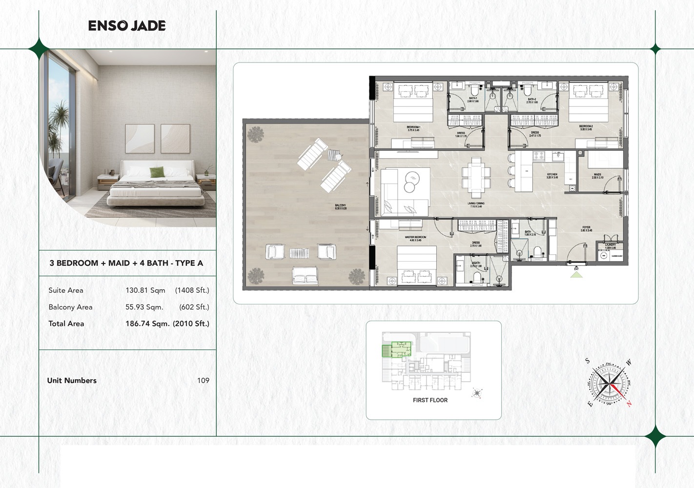 Enso Jade 3 Beds Layout