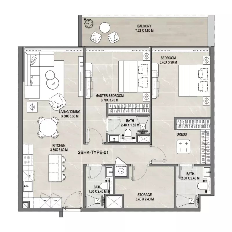 Ever Firoza 2 Beds Layout