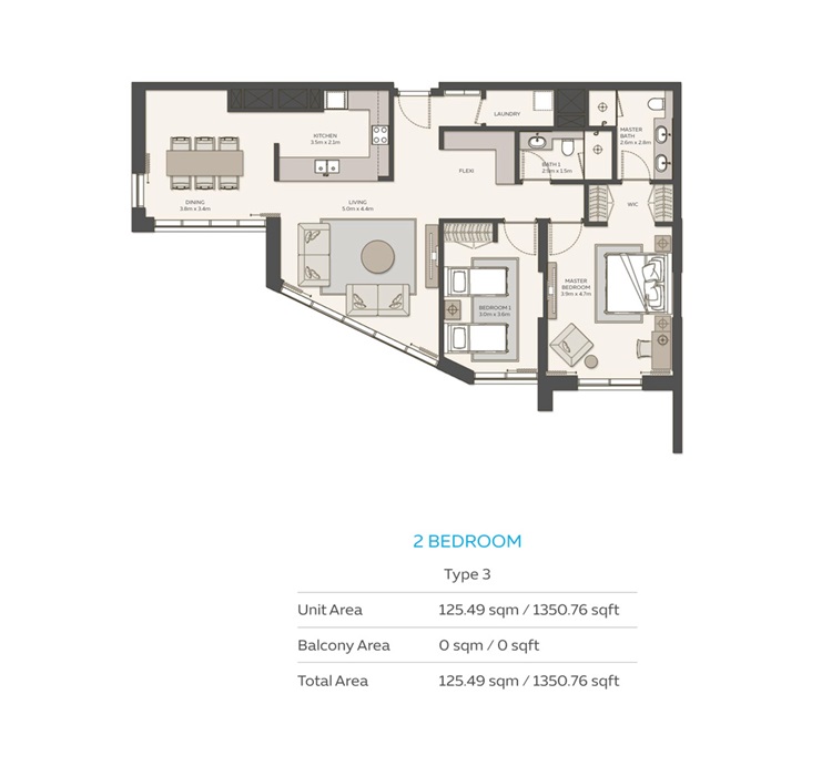 Expo Sky Residences 2 Beds Layout