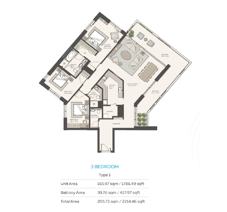 Expo Sky Residences 3 Beds Layout