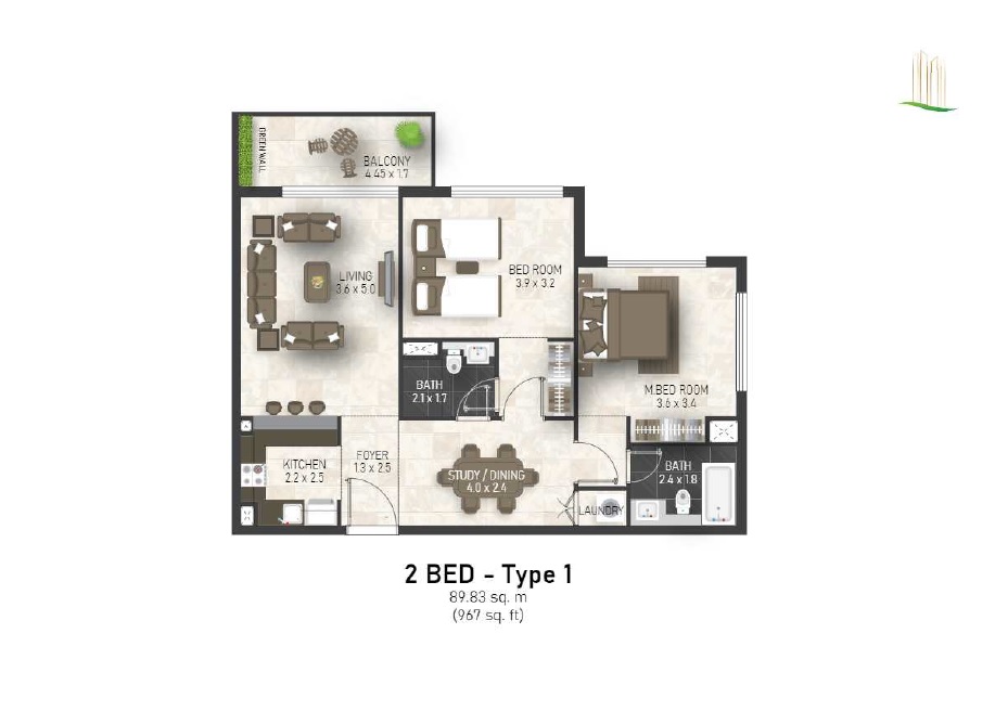 Fakhruddin Maimoon Gardens 2 Beds Layout