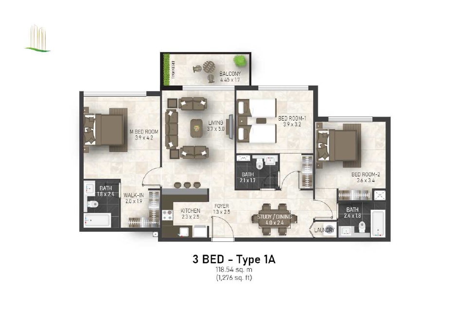 Fakhruddin Maimoon Gardens 3 Beds Layout