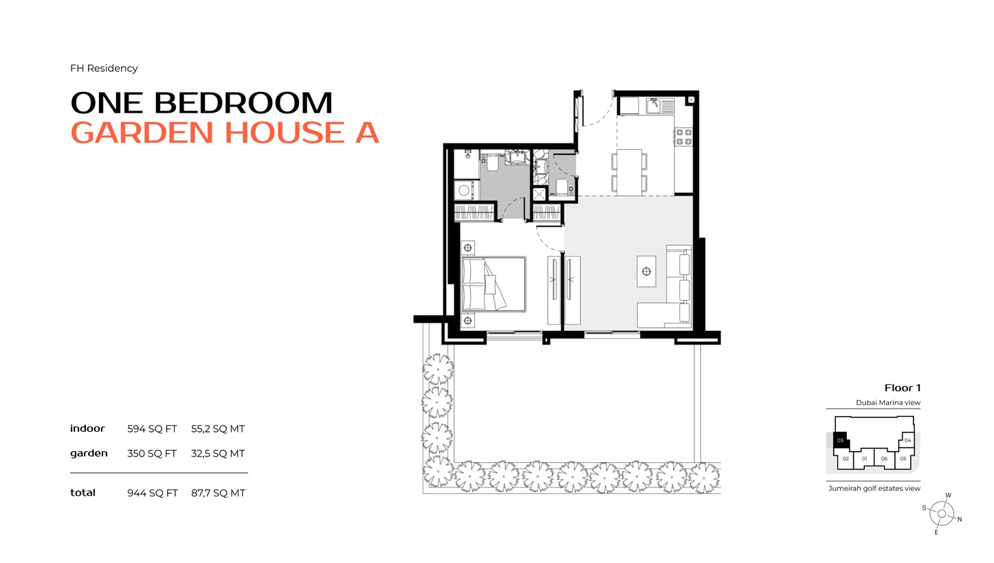 FH Residency 1 Bed Layout