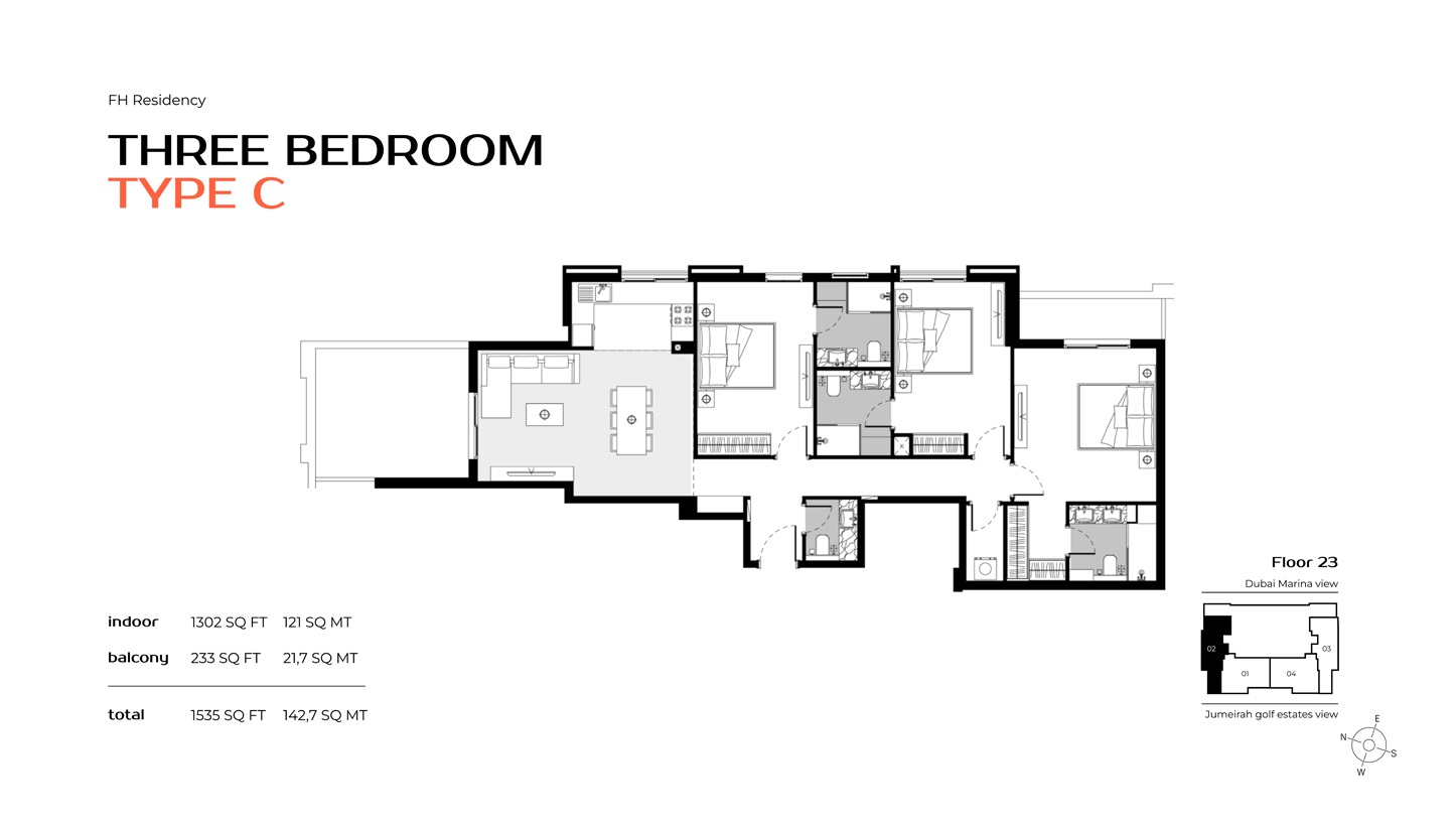 FH Residency 3 Beds Layout