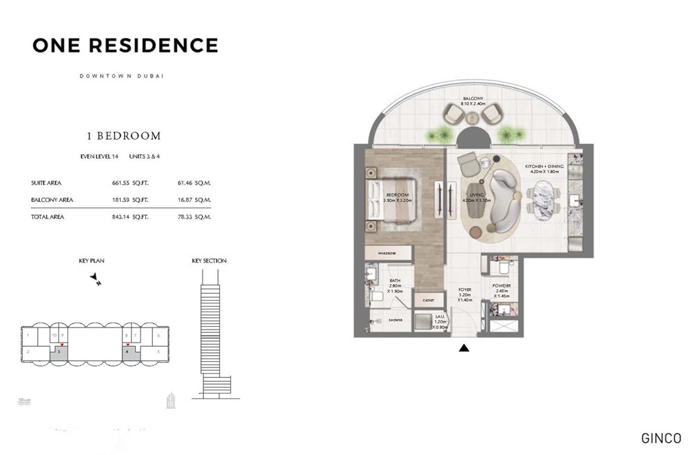 Ginco One Residence 1 Bed Layout