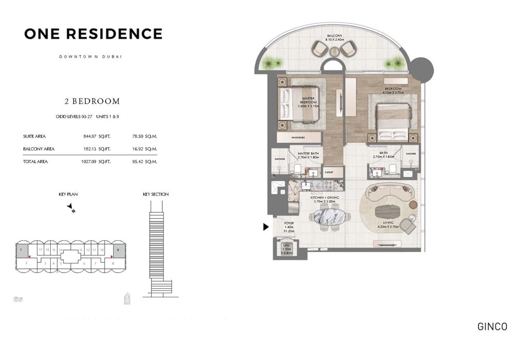 Ginco One Residence 2 Beds Layout