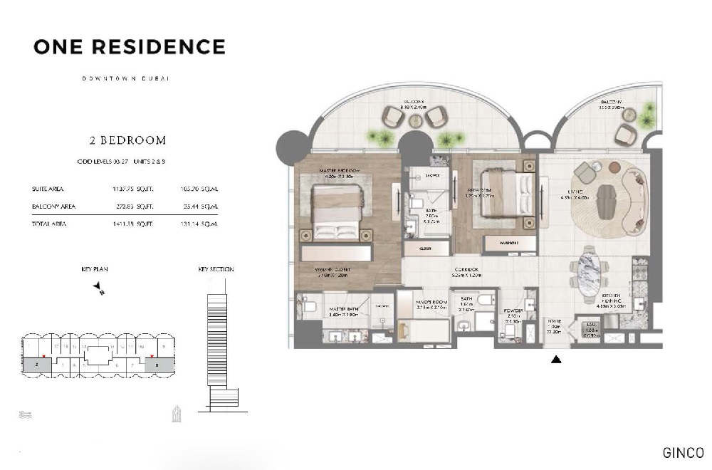 Ginco One Residence 2 Beds Layout