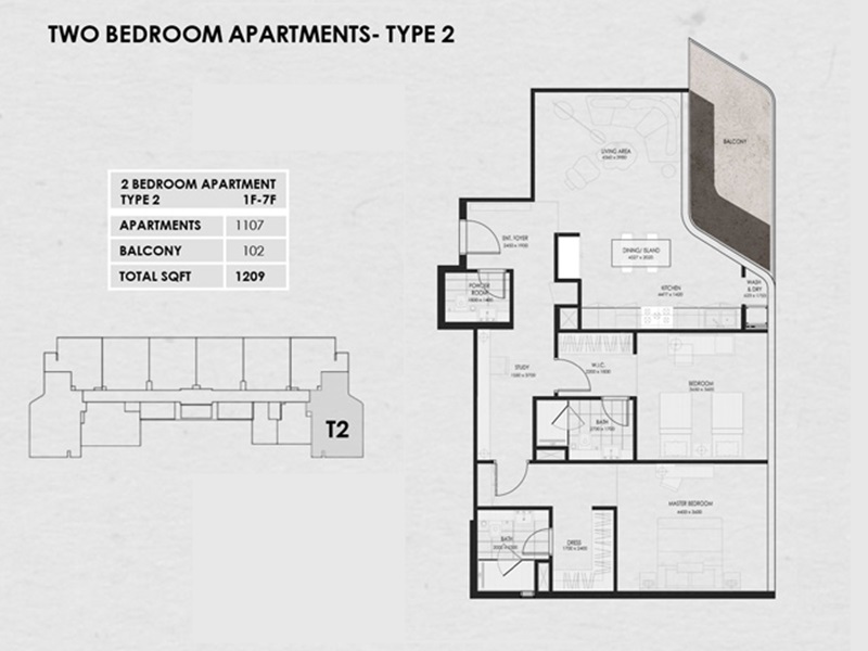 Greenside Wadi 645 2 Beds Layout
