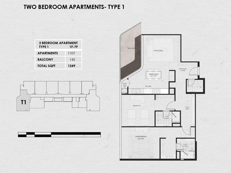 Greenside Wadi 645 2 Beds Layout