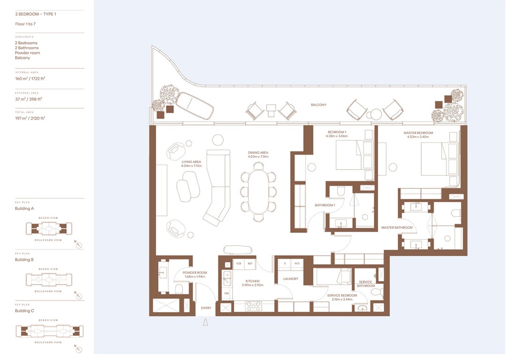 2 Beds 2120 Sq. Ft. Apartment in H And H Dubai Harbour Residences