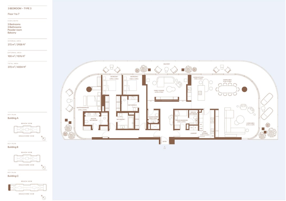 3 Beds 4004 Sq. Ft. Apartment in H And H Dubai Harbour Residences