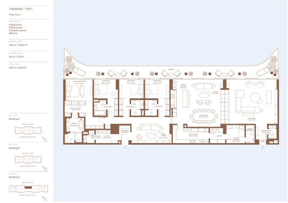 4 Beds 4532 Sq. Ft. Apartment in H And H Dubai Harbour Residences