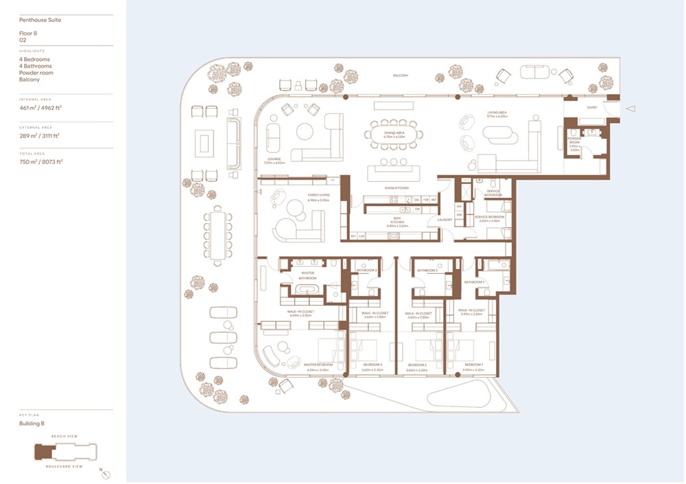 4 Beds 8073 Sq. Ft. Penthouse in H And H Dubai Harbour Residences