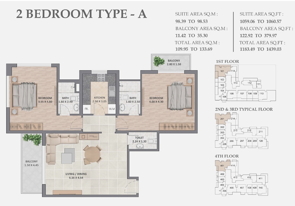 Hesper Linden Residences 2 Beds Layout