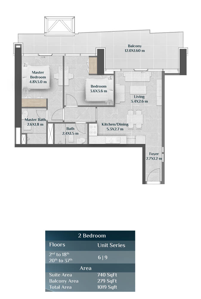 2 Beds 1019 Sq. Ft. Apartment in HRE Skyhills Residences