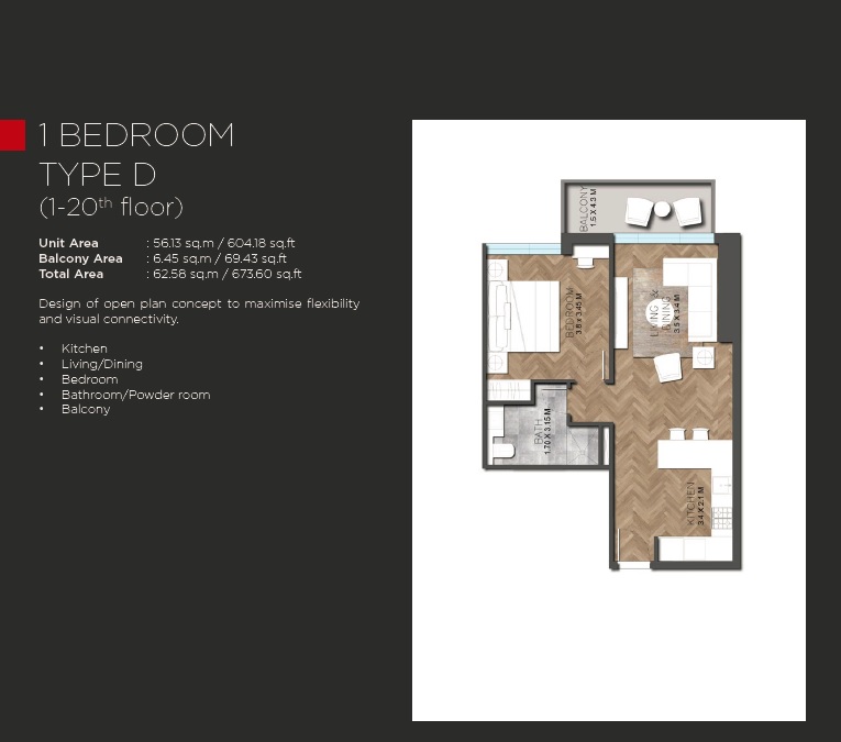 IGO 101 Tower 1 Bed Layout