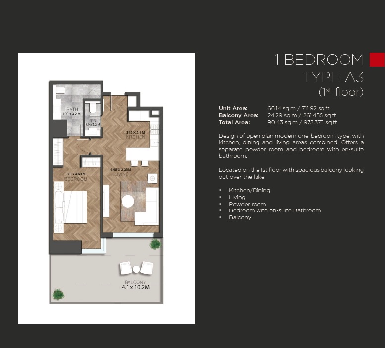 IGO 101 Tower 1 Bed Layout