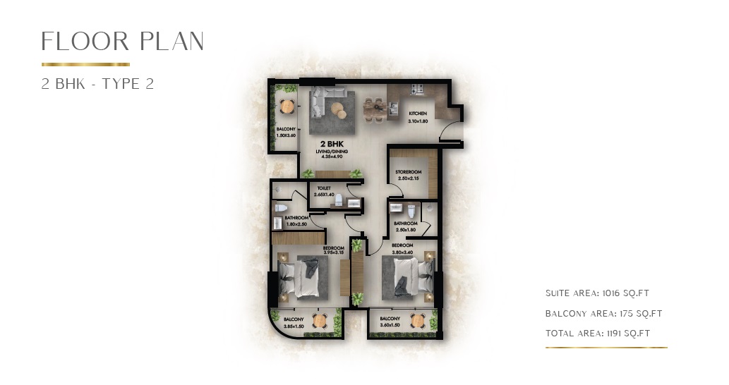 2 Beds 1191 Sq. Ft. Apartment in IKR Provenza Residence