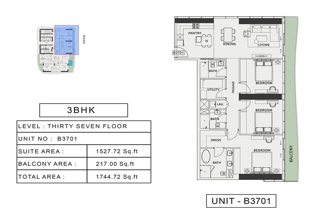 Iman One Sky Park 3 Beds Layout