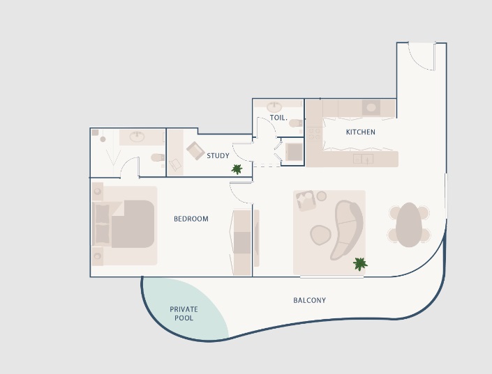 Imtiaz Beach Walk Residence 1 Bed Layout