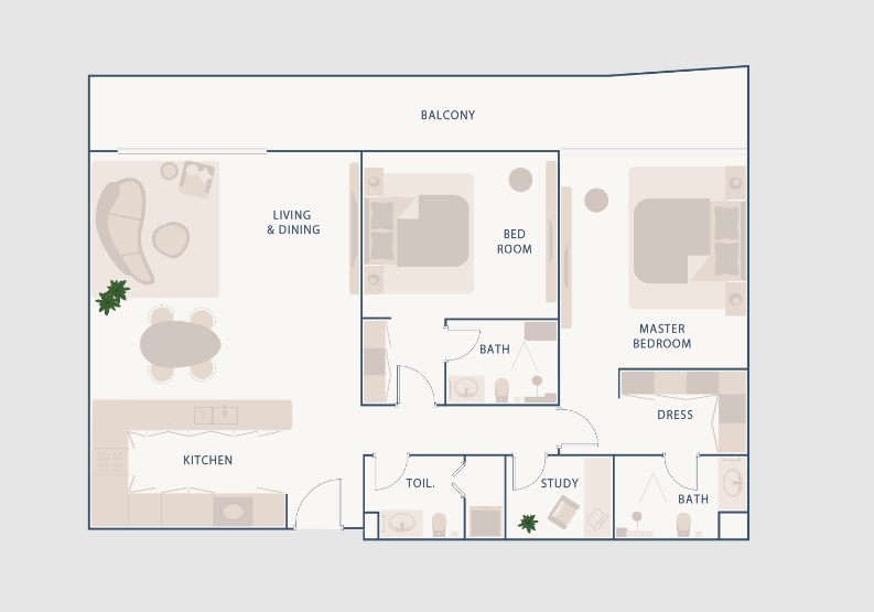Imtiaz Beach Walk Residence 2 Beds Layout