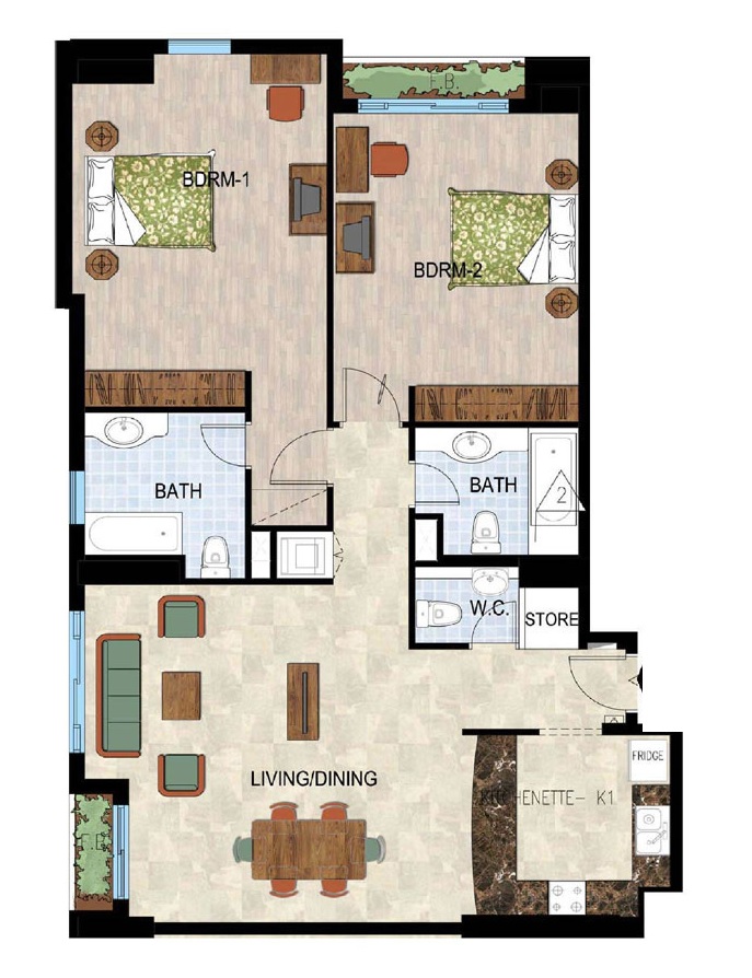 2 Beds 1960 Sq. Ft. Apartment in Innovation Profile Residence