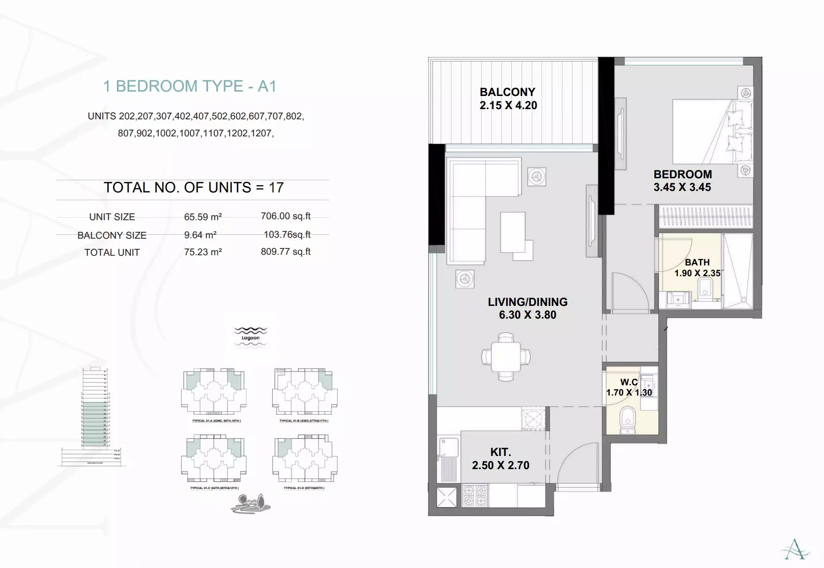 Invest Ayaan Heights 1 Bed Layout